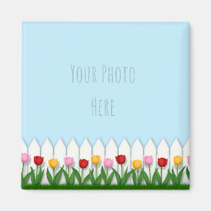 Cheerful Tulip Flower Border Custom Photo Magnet