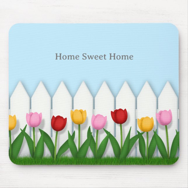 Cheerful Tulip Flower Garden Custom Name or Text Mouse Pad (Front)