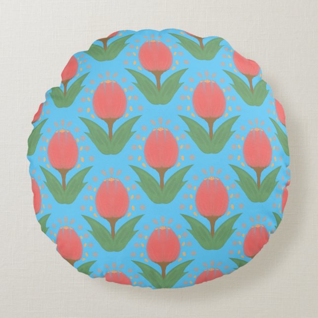 Cheerful Tulips Round Pillow (Front)