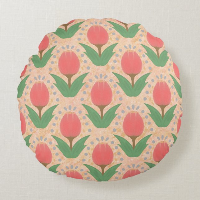 Cheerful Tulips Round Pillow (Front)