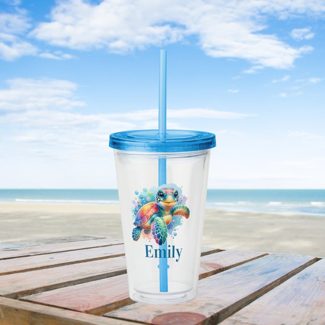 Cheerful Turtle Design Acrylic Tumbler (Creator Uploaded)