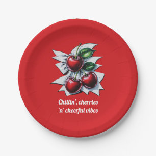 Cheerful Vibes Red Cherries Fruit Street Art Style Paper Plate