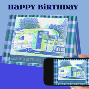 Cheerful Vintage Camper Trailer Happy Birthday Card