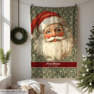 Cheerful Vintage Santa Throw for Classic Xmas Fleece Blanket