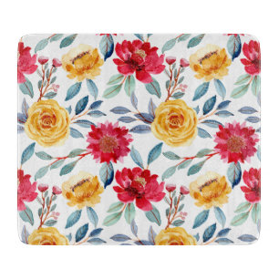 Cheerful Watercolor Floral Pattern in Yellow Rose Cutting Board
