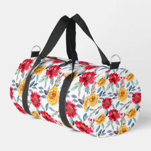 Cheerful Watercolor Floral Pattern in Yellow Rose Duffle Bag