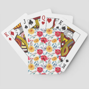 Cheerful Watercolor Floral Pattern in Yellow Rose Playing Cards