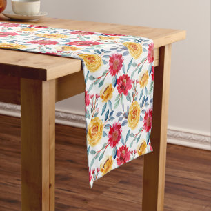 Cheerful Watercolor Floral Pattern in Yellow Rose Short Table Runner
