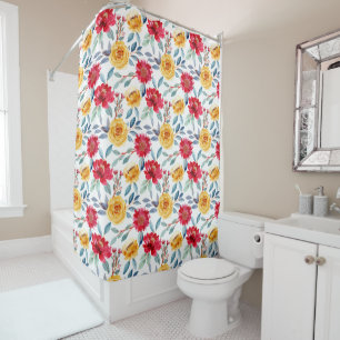 Cheerful Watercolor Floral Pattern in Yellow Rose Shower Curtain
