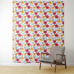 Cheerful Watercolor Floral Pattern in Yellow Rose Tapestry