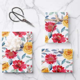 Cheerful Watercolor Floral Pattern in Yellow Rose Wrapping Paper Sheet