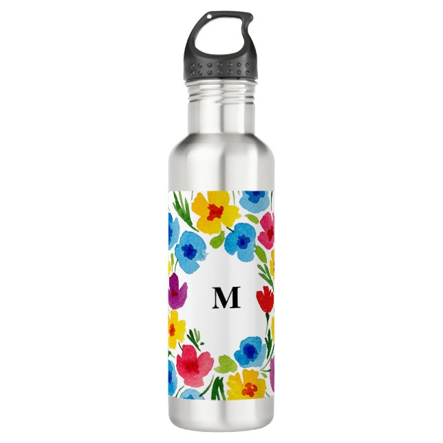 Cheerful Watercolor Florals 710 Ml Water Bottle (Front)