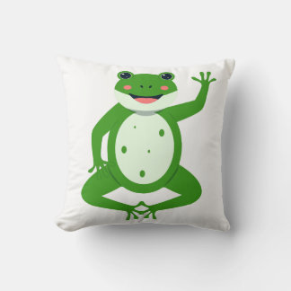 Cheerful Waving Green Frog Throw Pillow – Whimsica