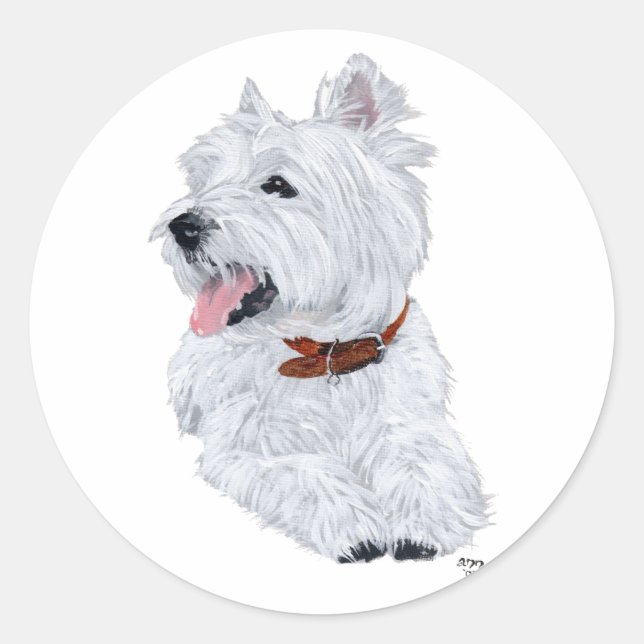 Cheerful West Highland White Terrier Classic Round Sticker (Front)