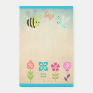 Cheerful Whimsical Collection of Flowers and Bugs Post-it Notes
