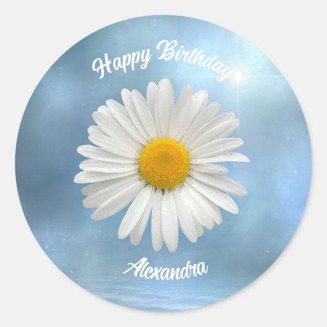 Cheerful White Daisy Classic Round Sticker (Front)