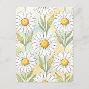 Cheerful White Daisy Floral Pattern Postcard