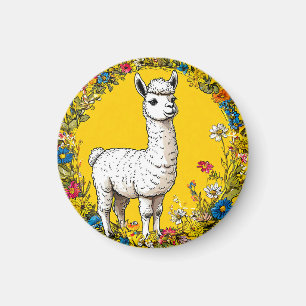 Cheerful white llama magnet