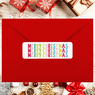Cheerful White Merry Christmas Repeat Text Design Return Address Label