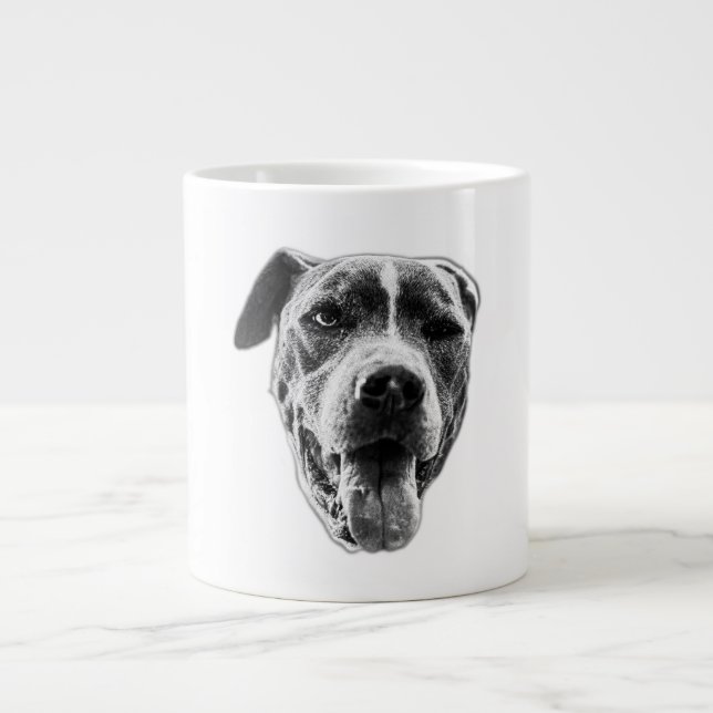 Cheerful Wink Pitbull Mix—Close Face Large Coffee Mug (Front)