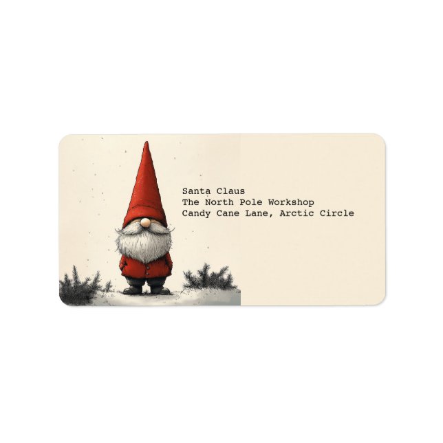 Cheerful Winter Gnome in Red Hat Label (Front)