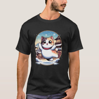 Cheerful Winter Kitten Lover Japanese Art Cute Cat T-Shirt
