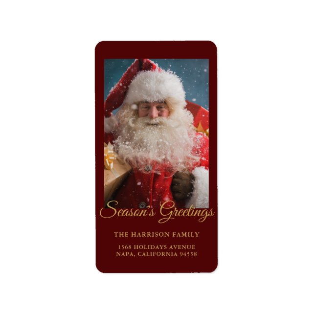 Cheerful Winter Santa Claus Personalised Christmas Label (Front)