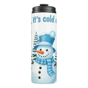 Cheerful Winter Snowman with Pine Trees Thermal Tumbler