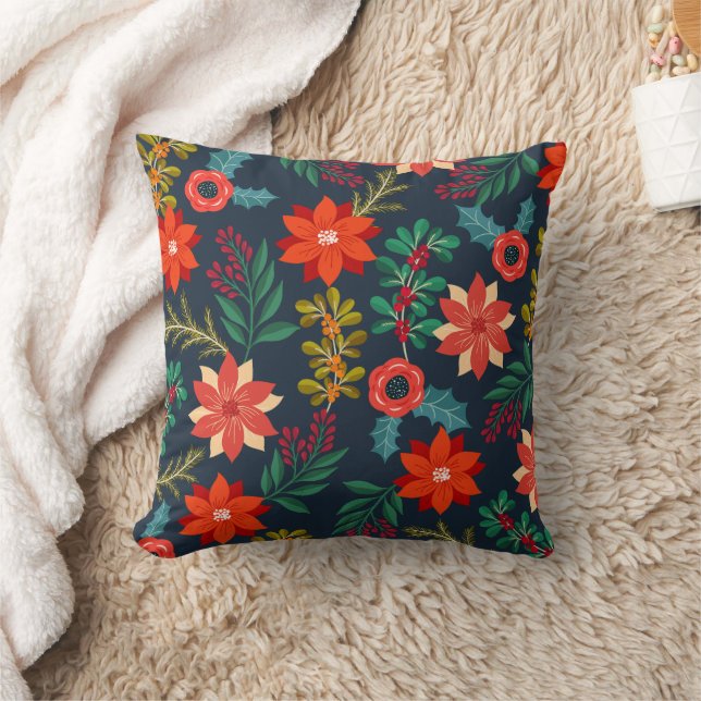 Cheerful Xmas Floral Throw Pillow (Blanket)