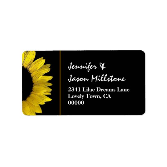 Cheerful Yellow and Black Sunflower Modern Wedding Address Label