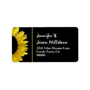 Cheerful Yellow and Black Sunflower Modern Wedding Label