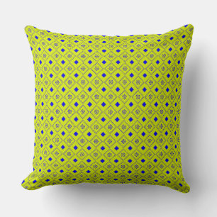 cheerful yellow and blue geometric pattern cushion