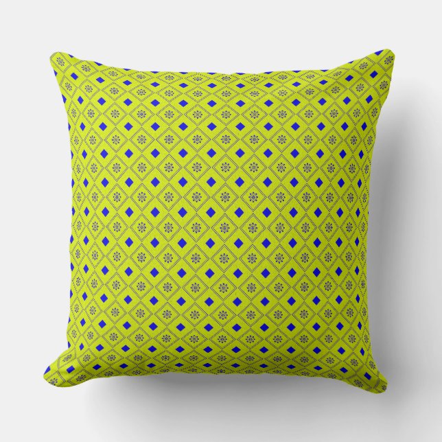 cheerful yellow and blue geometric pattern cushion (Front)