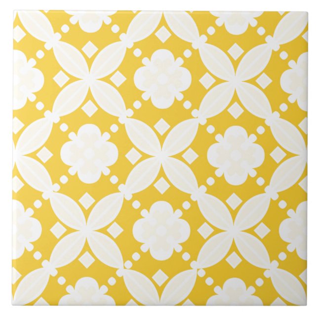 Cheerful yellow and white decorative pattern ceramic tile (Front)