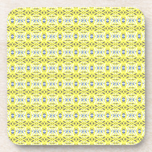 Cheerful Yellow Blue Grey Vibrant Geometric Deco Coaster