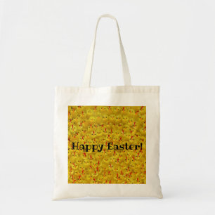 Cheerful Yellow Chicks Pattern "Happy Easter" Tote Bag