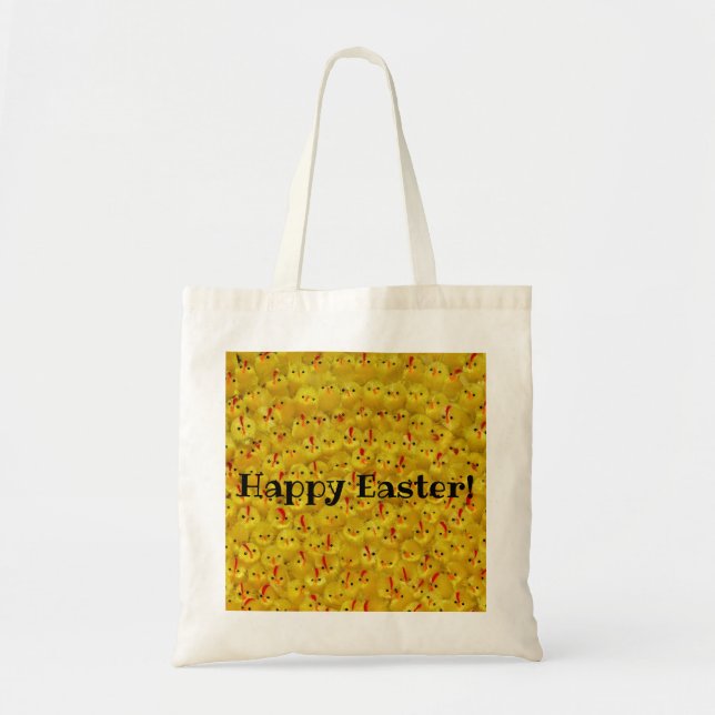 Cheerful Yellow Chicks Pattern "Happy Easter" Tote Bag (Front)