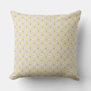 Cheerful Yellow Daffodil Botanical Pattern Throw  Cushion