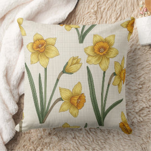 Cheerful Yellow Daffodil Spring Flower Cushion