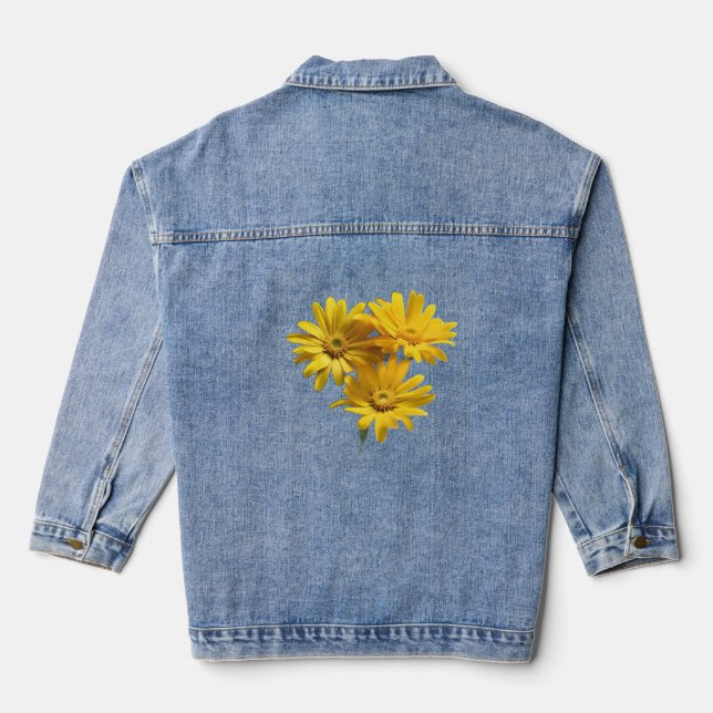 Cheerful Yellow Daisy Floral Denim Jacket (Back)
