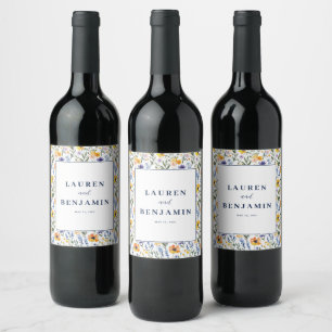 Cheerful Yellow Floral Daisies Wine Label