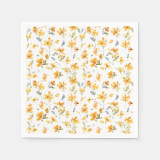 Cheerful Yellow Floral Watercolor Napkin