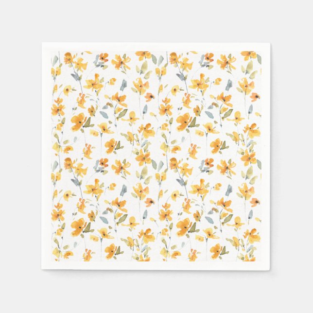 Cheerful Yellow Floral Watercolor Napkin (Front)
