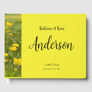 Cheerful Yellow Floral Wedding Guest Book