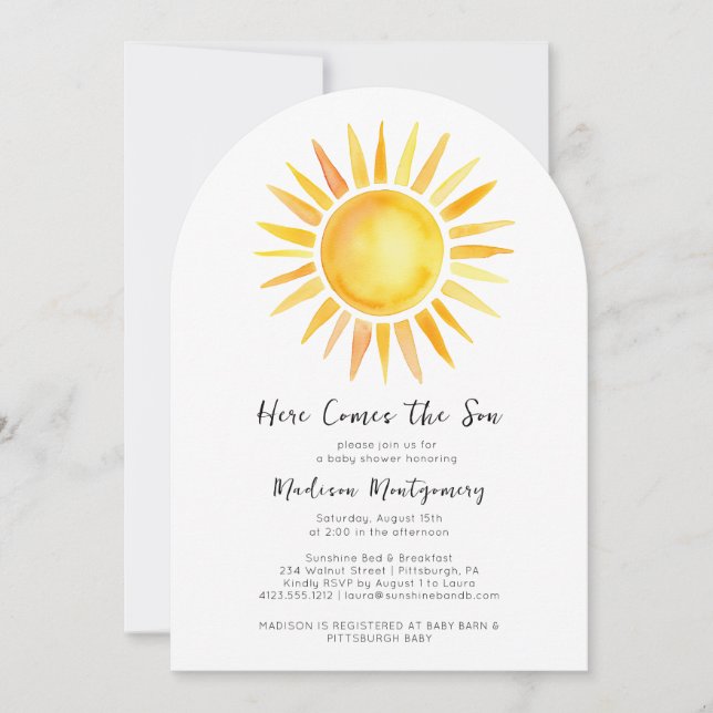 Cheerful Yellow Here Comes the Son Baby Shower  Invitation (Front)