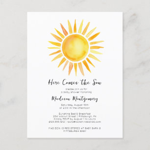 Cheerful Yellow Here Comes the Son Baby Shower Postcard