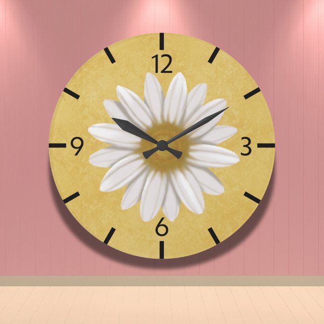 Cheerful Yellow Modern Daisy Hand-Drawn Large Clock (Creator Uploaded)