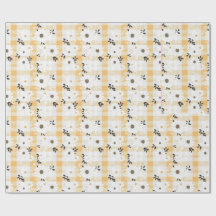 Cheerful Yellow Plaid & Daisy Wrapping Paper