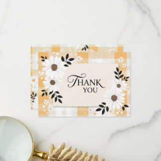 Cheerful Yellow Plaid & Little Flowers Thank You Card