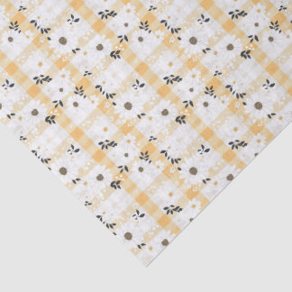 Cheerful Yellow Plaid & Little Flowers Tissue Pape Paper